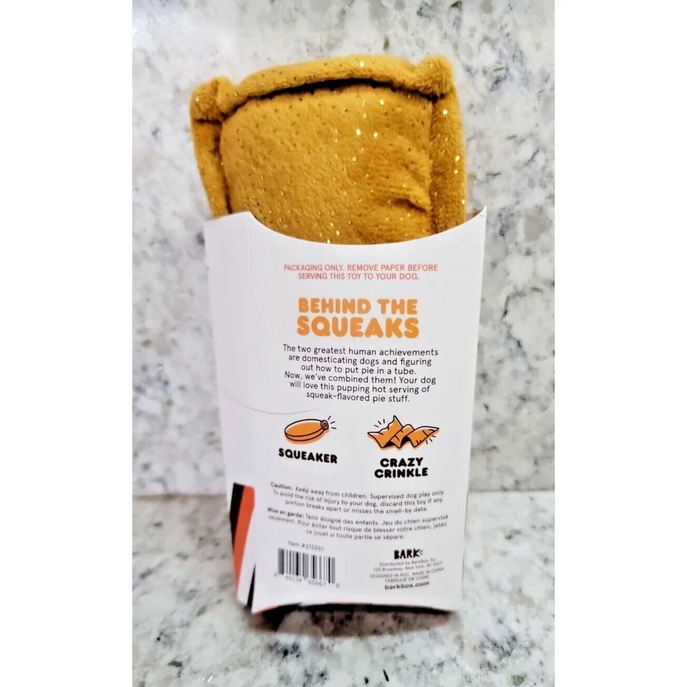 Bark Box‎ Punky Pie Tube Dog Toy Plush Squeaker Crinkle M-L Brown #213351 NEW